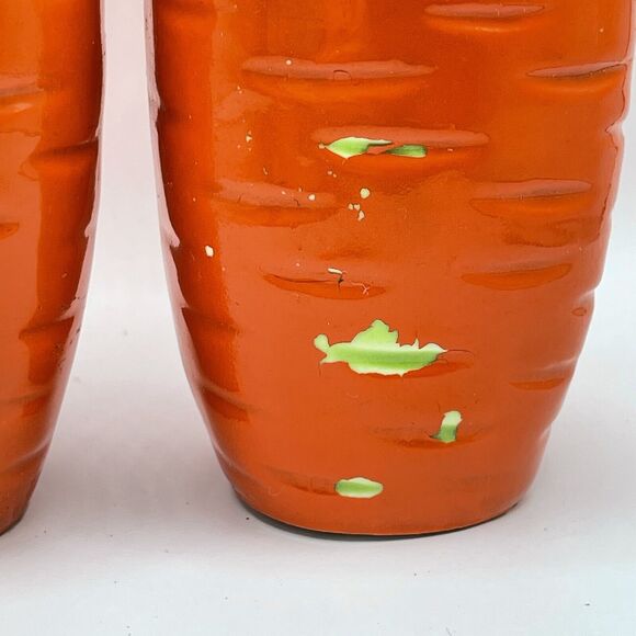 Vintage Anthropomorphic Carrot Salt & Peppers Shakers Set JAPAN Sad Face Orange - Picture 4 of 8